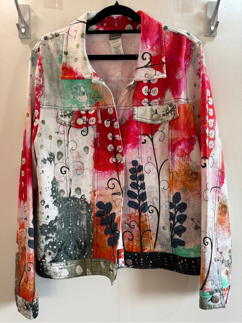 Simply Dolcezza Art Print Jacket Size L Stretch Cotton Floral Abstract
